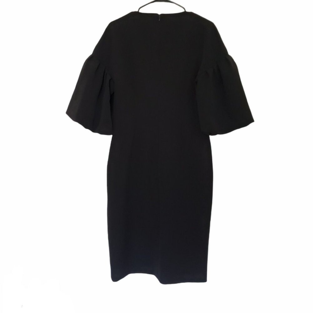 Zara Woman V Neck Big Puff Sleeve Midi Dress Size L Black - Picture 4 of 7